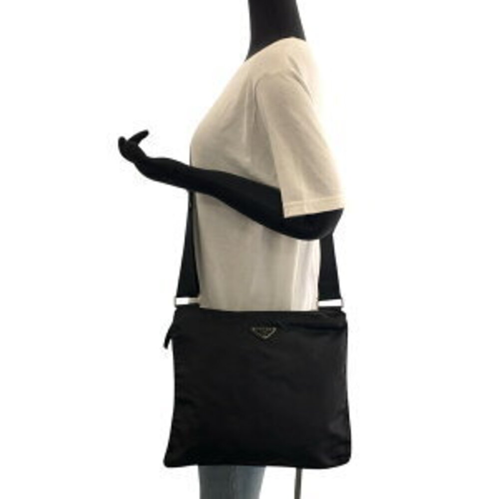 Prada bag triangular nylon sacoche Tessuto plate logo shoulder black - Picture 7 of 10